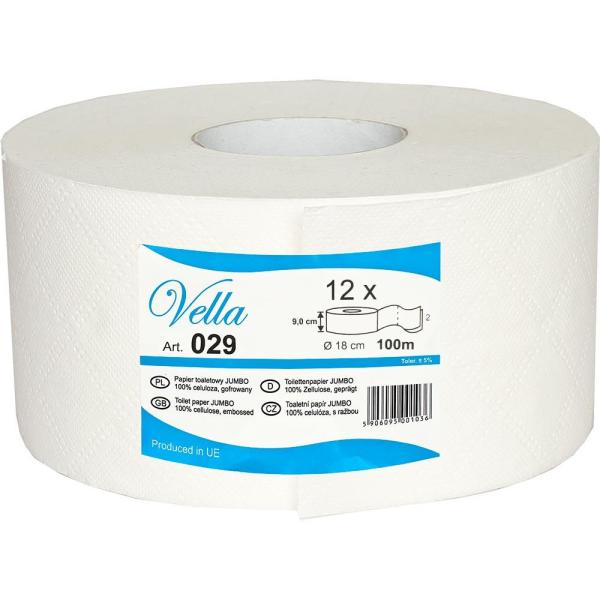 Vella papier Jumbo biały celuloza 2-warstwowy 100 metrów 12 sztuk