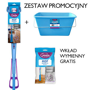 Gosia PAKIET mop podręczny stojący + wiadro + zapas GRATIS