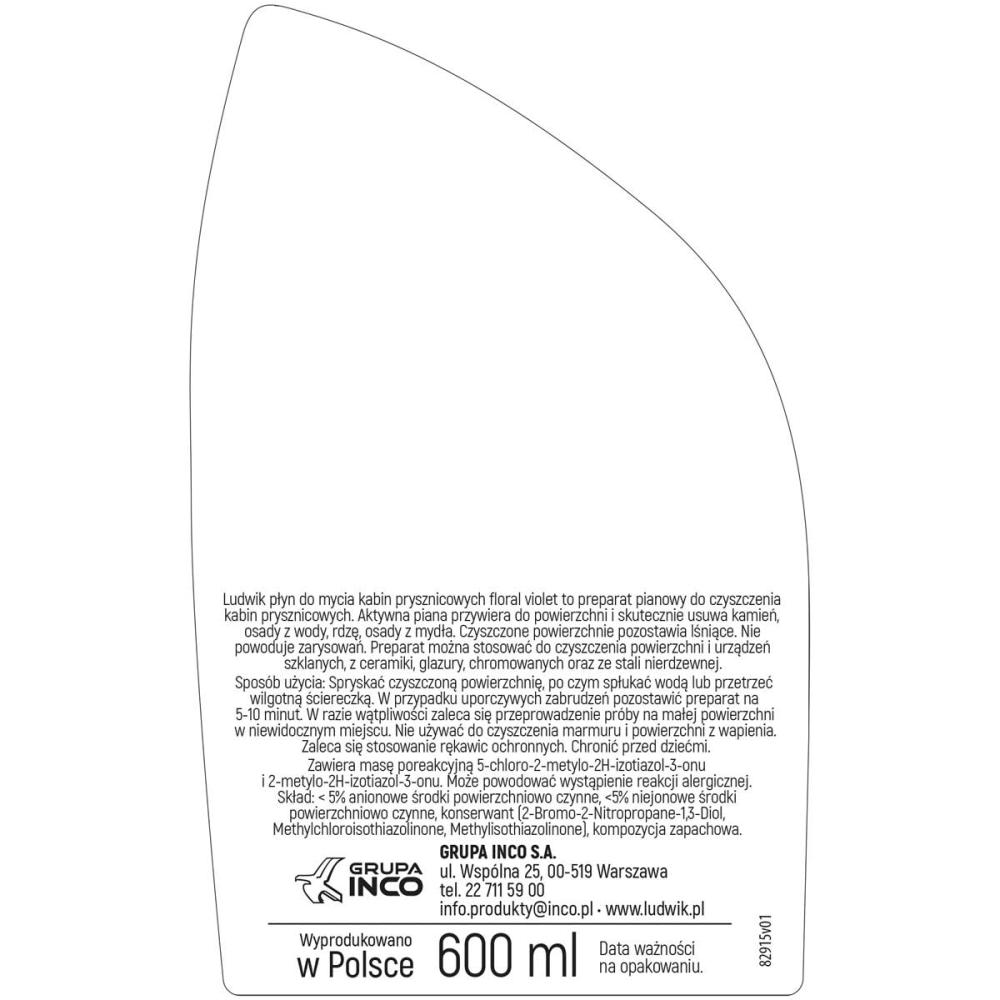 Ludwik płyn do czyszczenia kabin prysznicowych 600ml