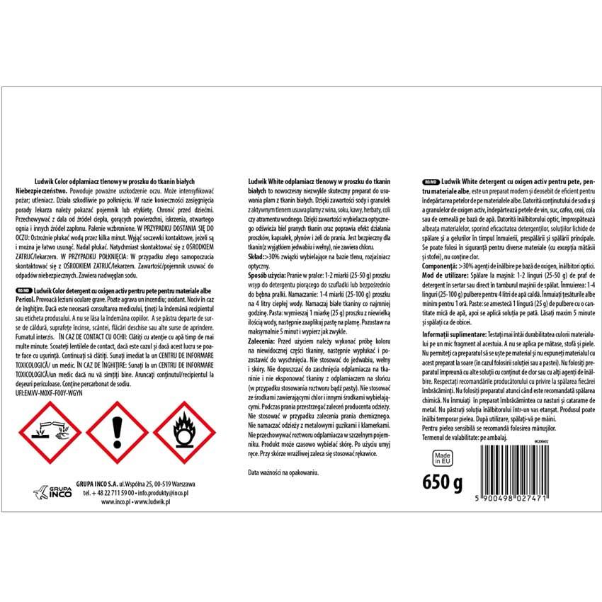 Ludwik odplamiacz tlenowy w proszku Tkaniny Białe 650g