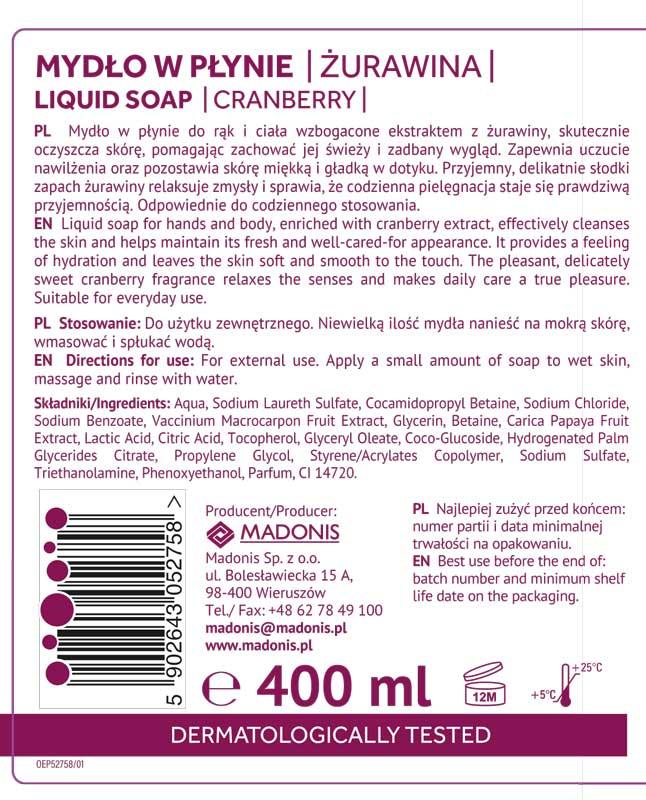 Nutka mydło w płynie 400ml Żurawina