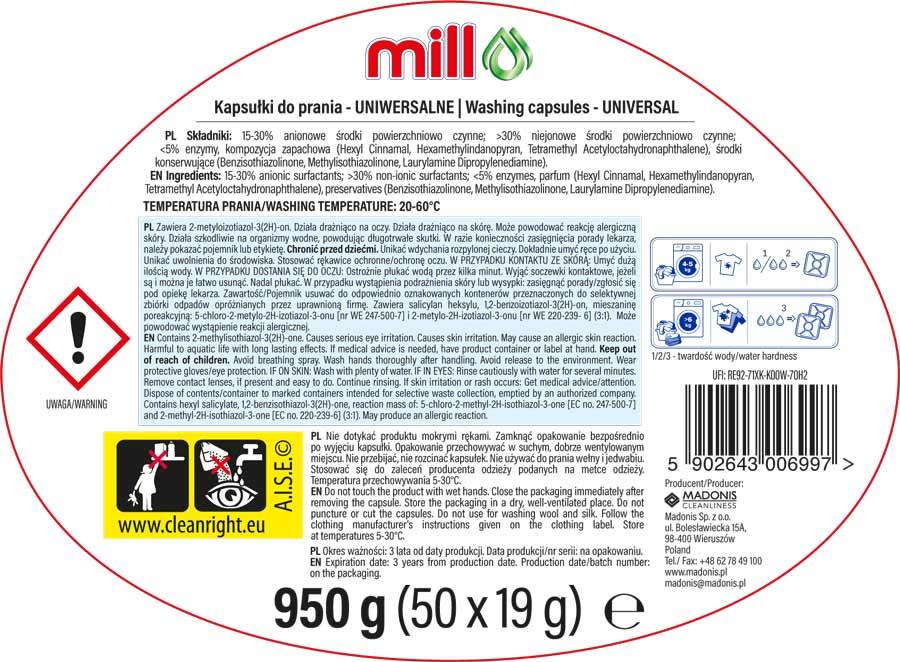 Mill Professional kapsułki piorące 50 sztuk Universal