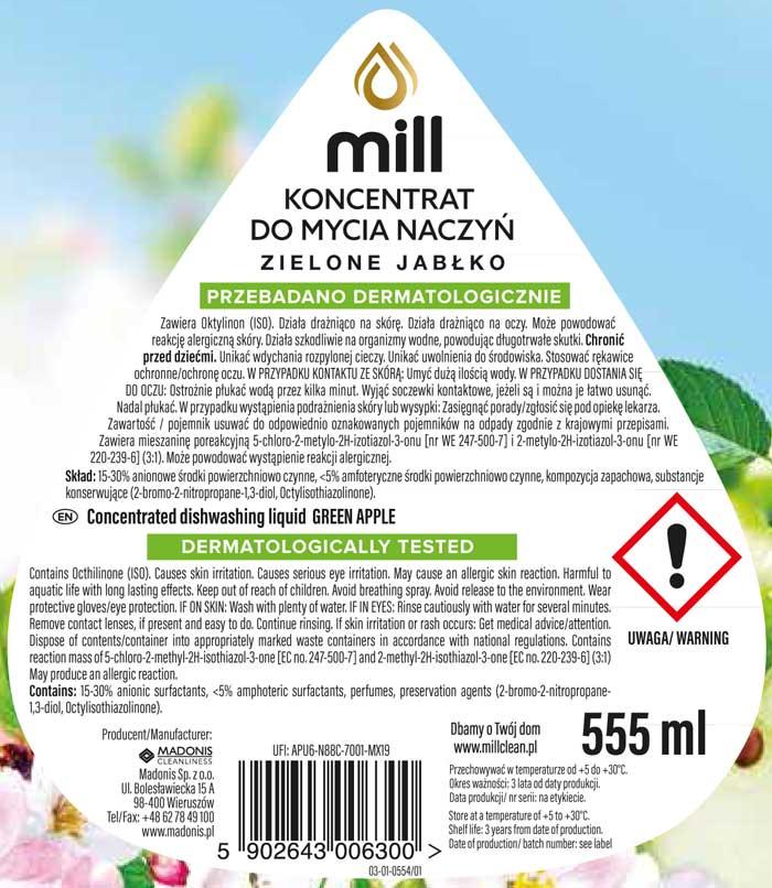 Mill Wash koncentrat do naczyń 555ml Zielone Jabłko