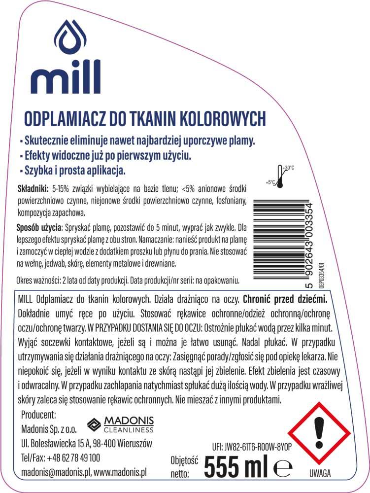 Mill Clean odplamiacz do kolorowych tkanin 555ml rozpylacz