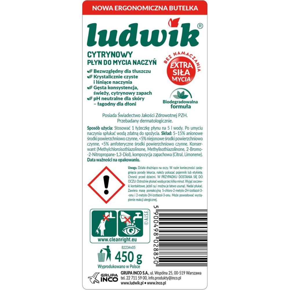 Ludwik płyn do naczyń 450g cytryna