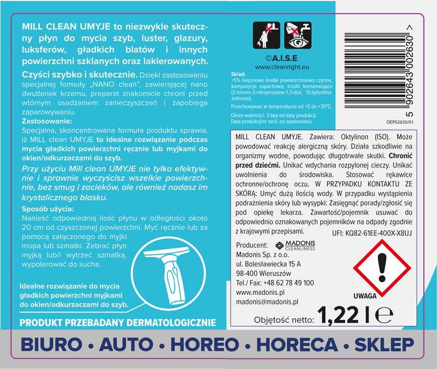 Mill Clean UMYJE płyn do mycia szyb 1,22L