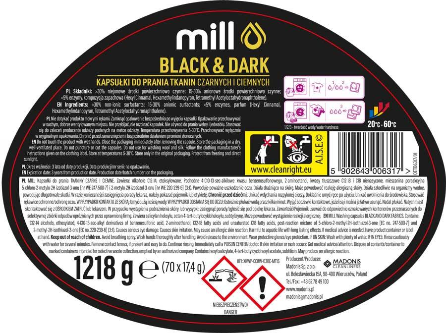 Mill Professional kapsułki do prania czarnych i ciemnych tkanin 70szt.