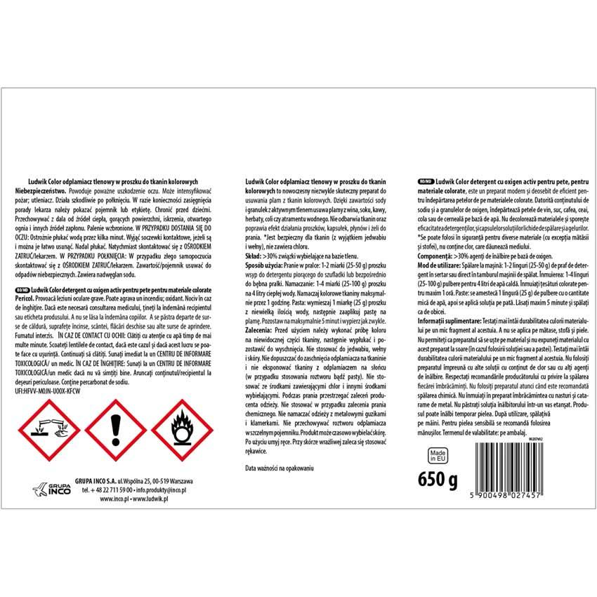Ludwik odplamiacz tlenowy w proszku Tkaniny Kolorowe 650g