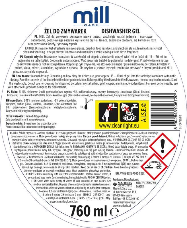 Mill żel do zmywarki 3w1 760ml Cytryna