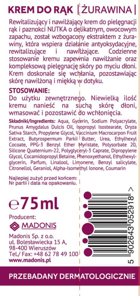 Nutka krem do rąk Żurawina 75ml tubka