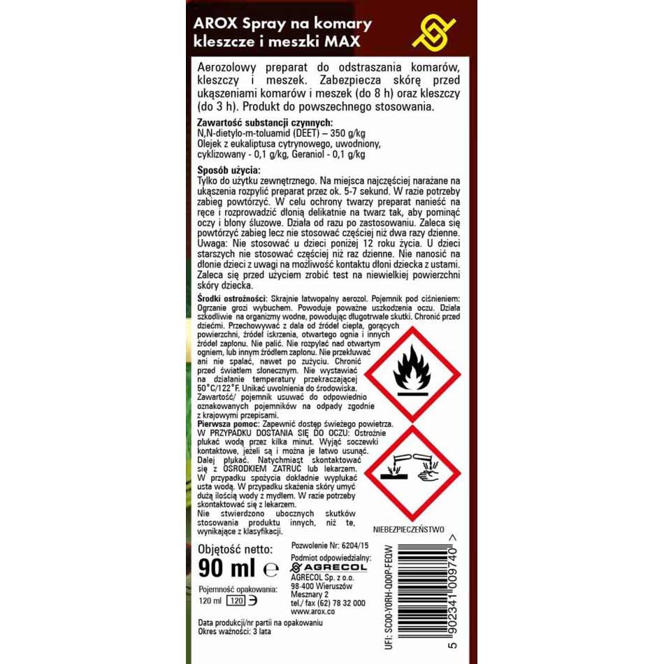 Arox DEET MAX aerozol na meszki 90ml