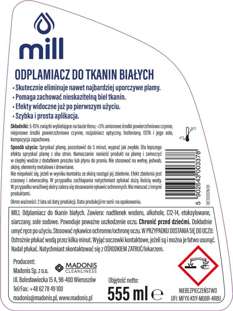 Mill Clean odplamiacz do białych tkanin 555ml rozpylacz