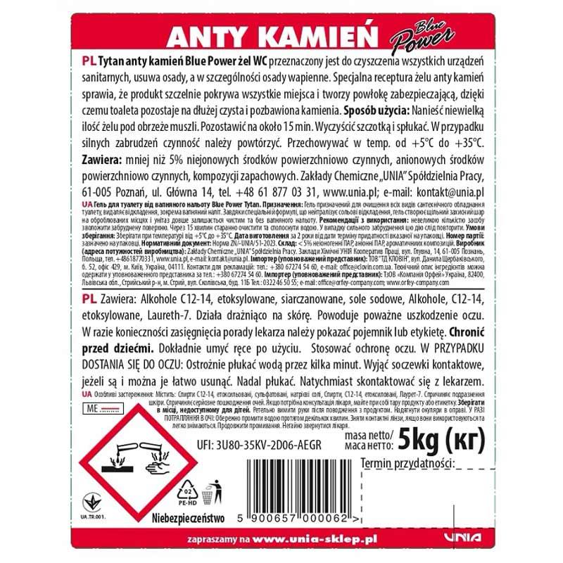 Tytan Anty Kamień Ocean Blue Power żel do WC 5kg