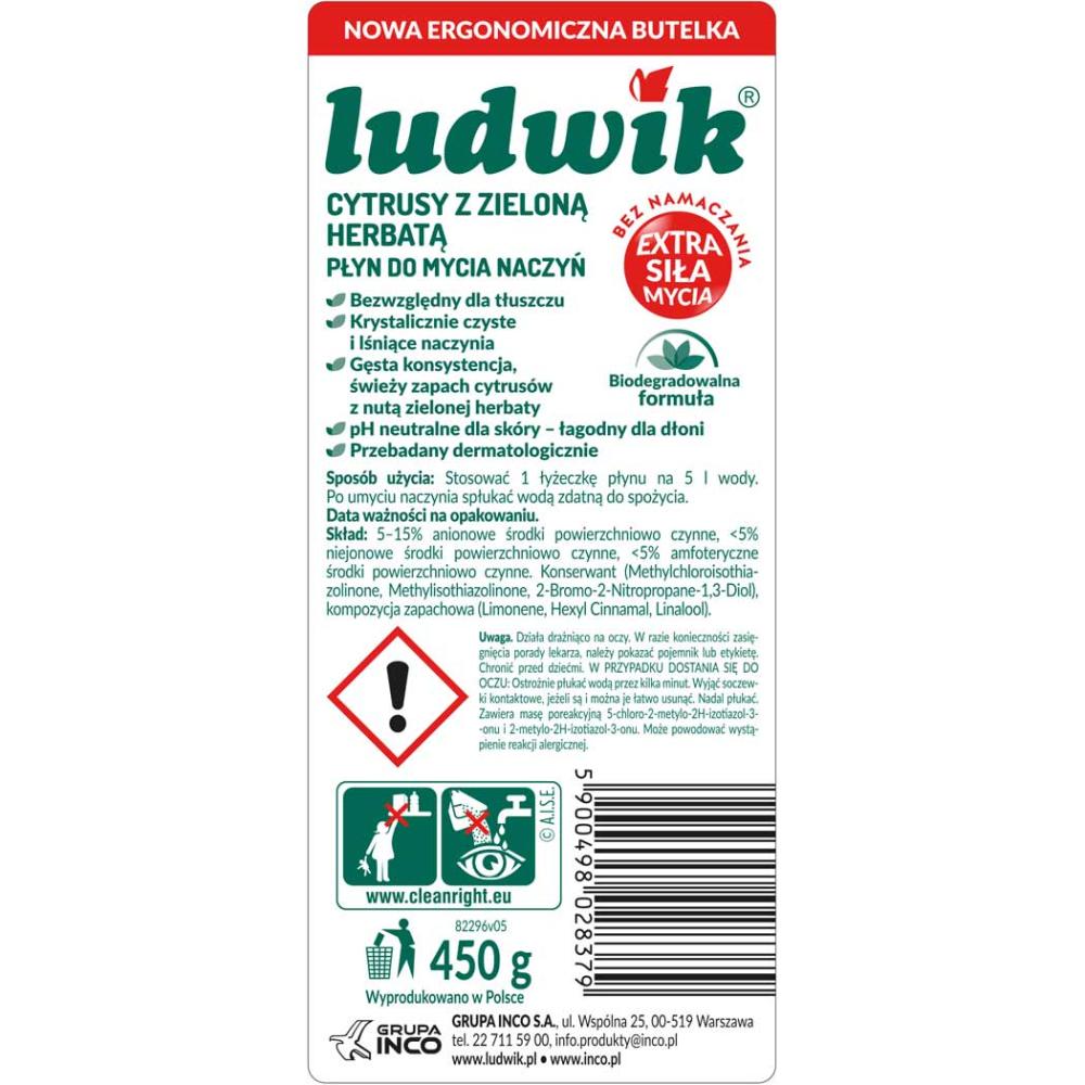 Ludwik płyn do naczyń 450g cytrusy i zielona herbata