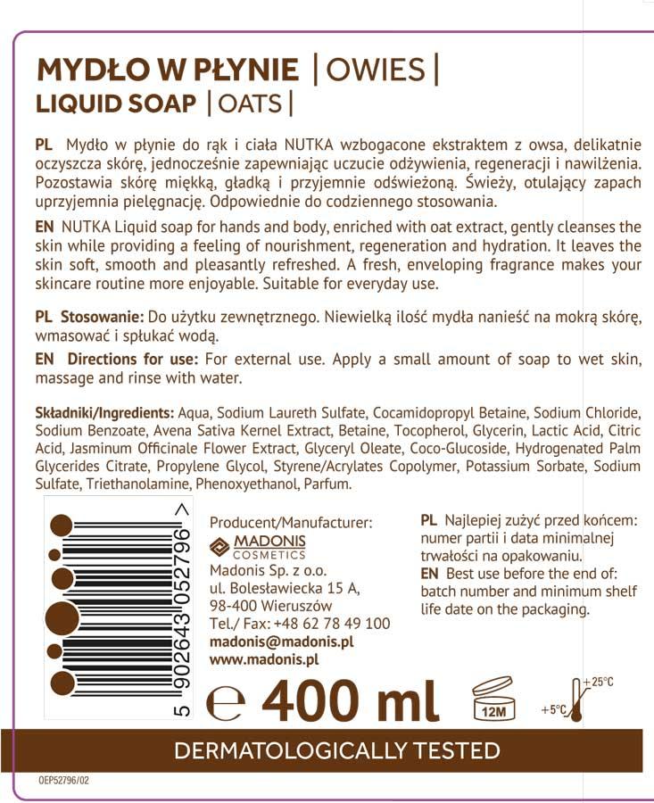 Nutka mydło w płynie 400ml Owies dozownik