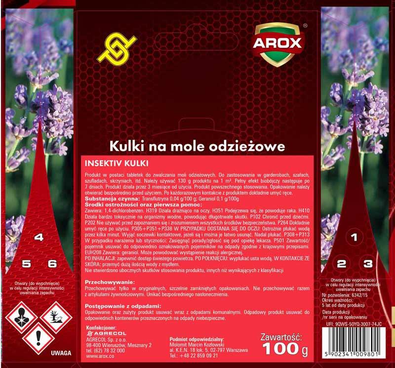 Arox kulki antymolowe 100g lawendowe