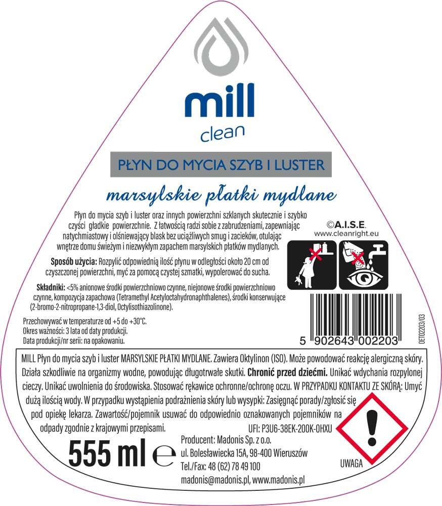 Mill Clean płyn do szyb i luster 555ml Marsylskie Mydło