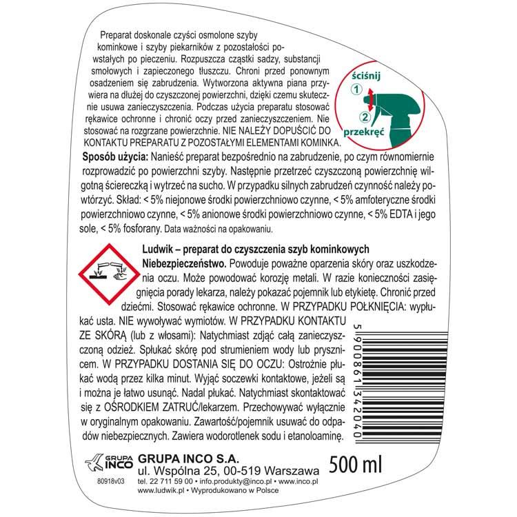 Ludwik płyn do czyszczenia szyb kominkowych 500ml
