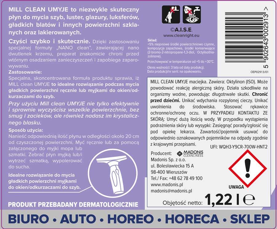 Mill Clean UMYJE płyn do mycia szyb 1,22L Maciejka
