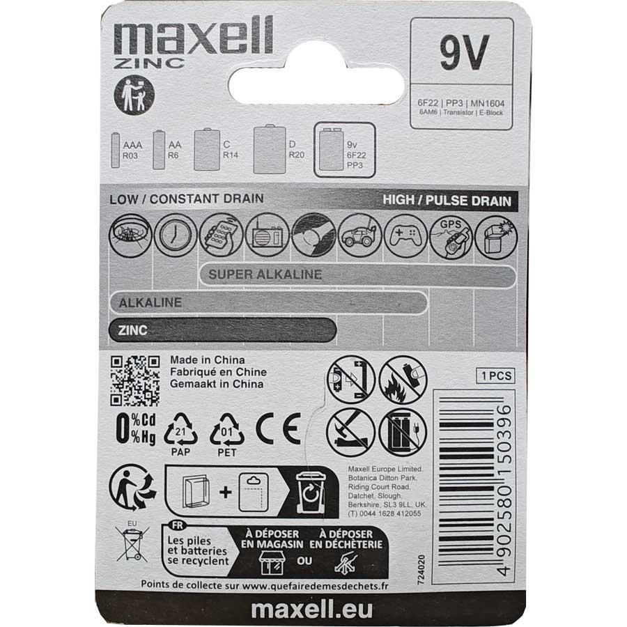 Maxell Zinc 6F22 bateria 9V kostka
