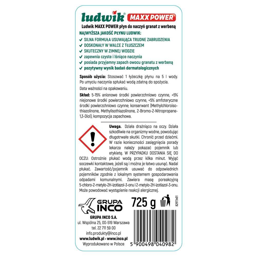 Ludwik Maxx Power płyn do naczyń 725g Granat z Werbeną