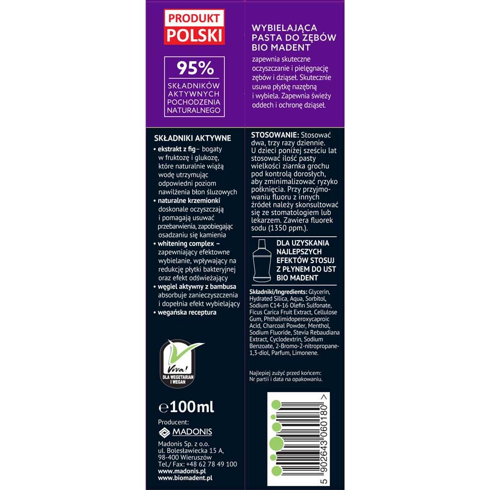 Bio Madent wybielająca pasta do zębów 100ml Węgiel z Bambusa i Figa