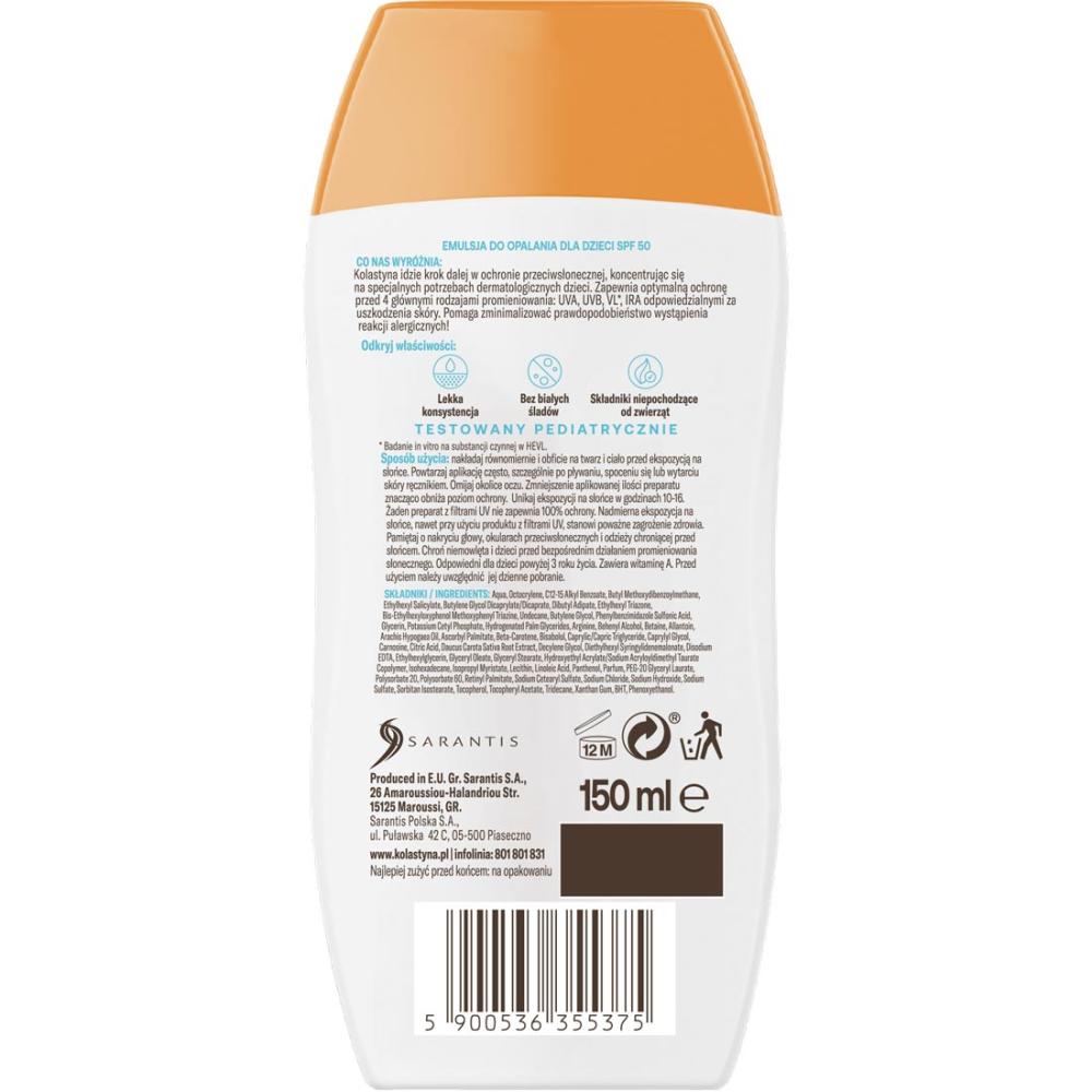 Kolastyna Opalanie emulsja do opalania SPF50 dla dzieci 150ml