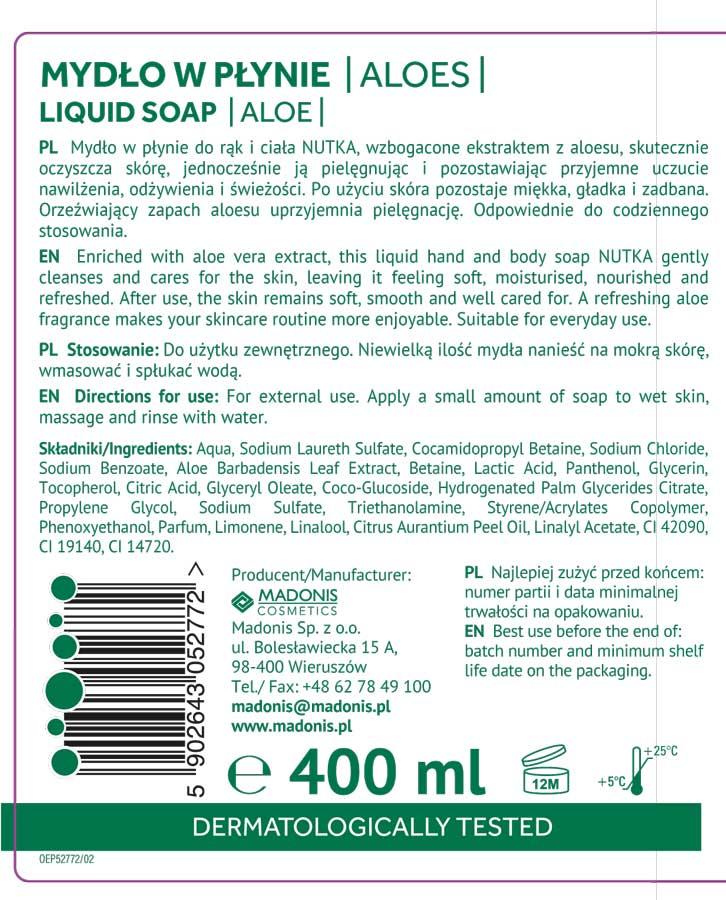 Nutka mydło w płynie 400ml Aloes dozownik
