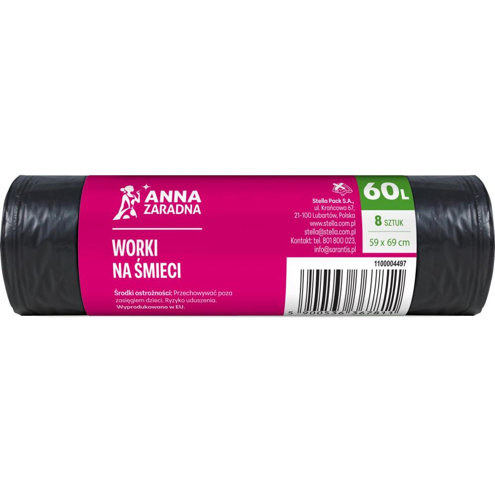 Anna Zaradna worki mocne LDPE 60L 8 sztuk czarne