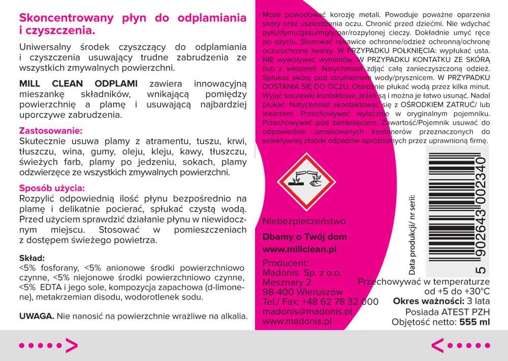 MILL Clean ODPLAMI płyn do odplamiania i czyszczenia 555ml