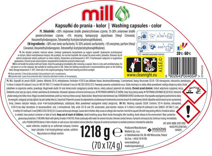 Mill Professional kapsułki piorące 2w1 70 sztuk Kolor