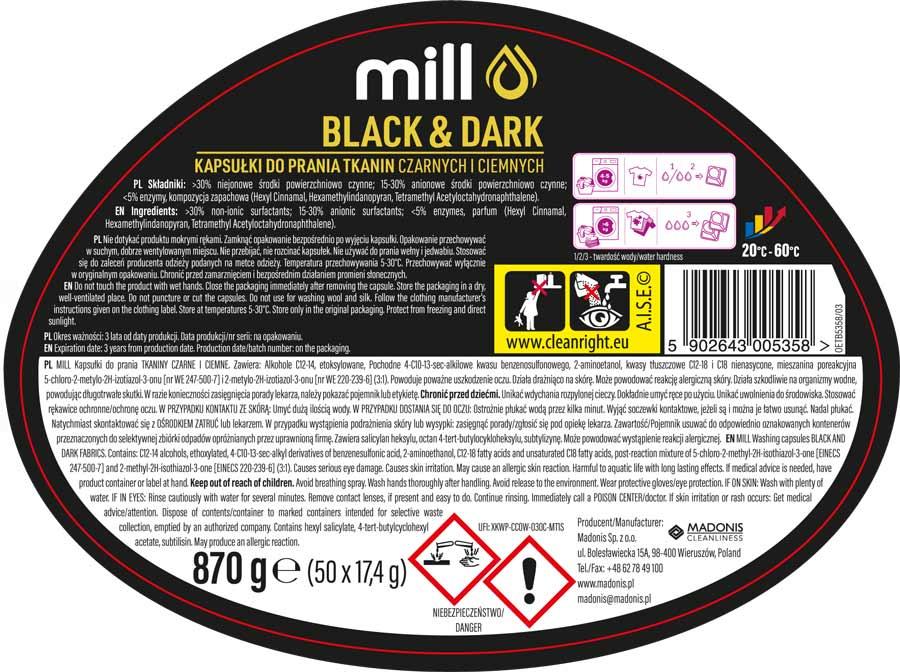 Mill Professional kapsułki piorące 50 sztuk Black