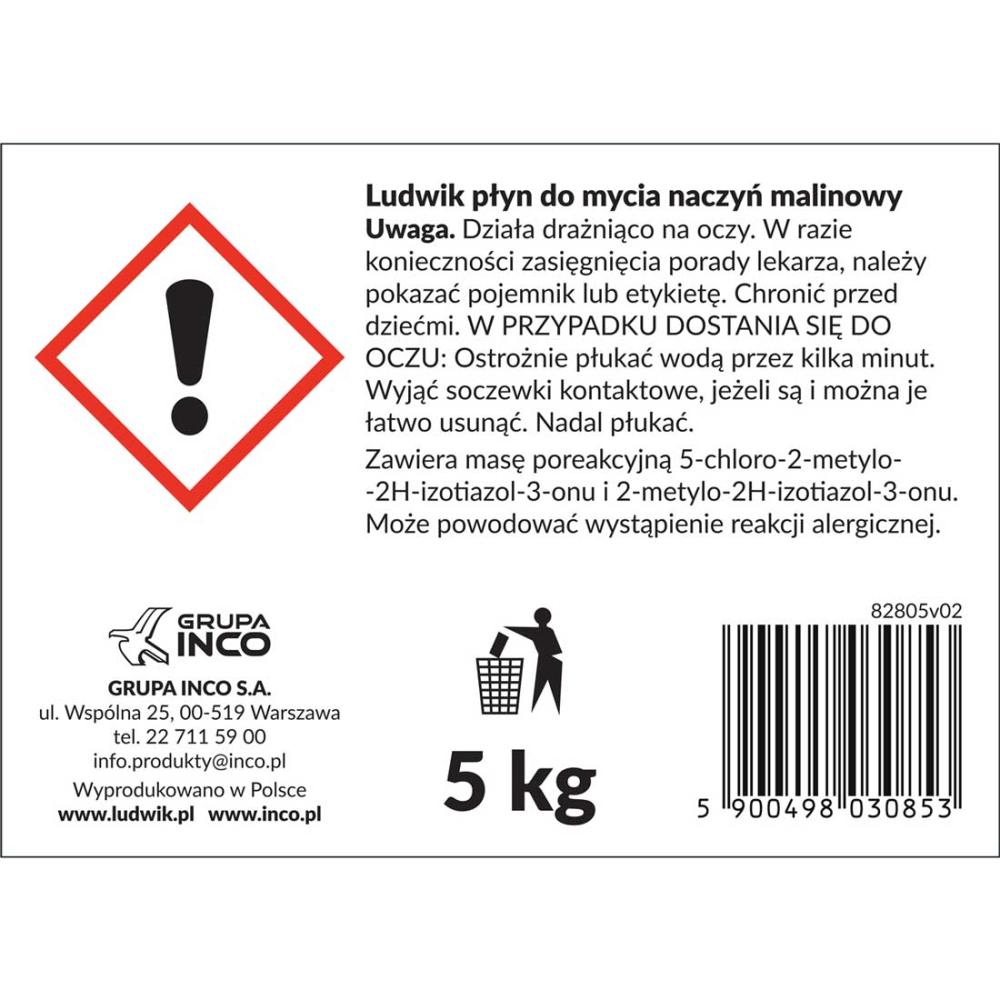 Ludwik płyn do mycia naczyń 5kg Malinowy