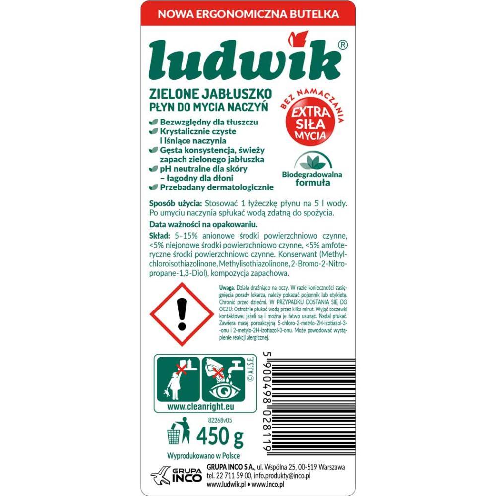 Ludwik płyn do naczyń 450g zielone jabłuszko