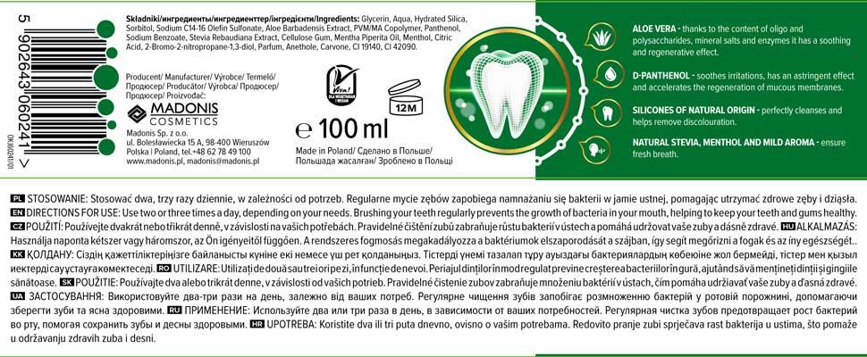 Bio Madent łagodząca pasta do zębów 100ml Aloe Vera