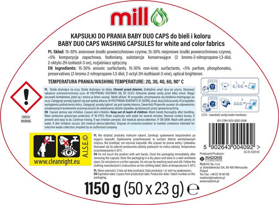Mill Professional Baby kapsułki piorące 2w1 50 sztuk