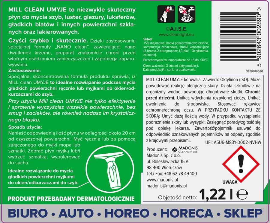 Mill Clean UMYJE płyn do mycia szyb 1,22L Konwalia