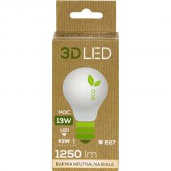 3D LED żarówka E27 13W neutralna biała
