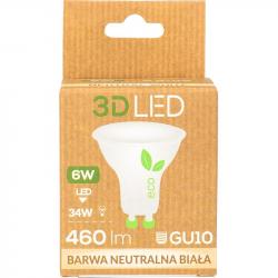 3D LED żarówka GU10 6W neutralna biała