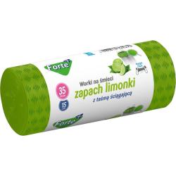 Forte+ worki z taśmą moletowane 35L/15szt. zapachowe Limonka