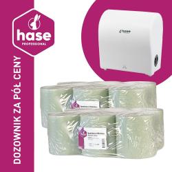 Hase autocut PAKIET ręcznik 1W, 250m zielony makulatura, 12 sztuk + dozownik