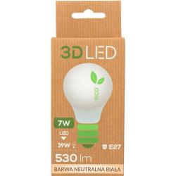 3D LED żarówka E27 7W neutralna biała