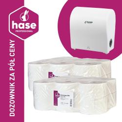 Hase autocut PAKIET ręcznik 2W, 250m biały celuloza, 12 sztuk + dozownik