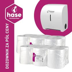 Hase autocut PAKIET ręcznik 2W, 140m biały celuloza, 12 sztuk + dozownik
