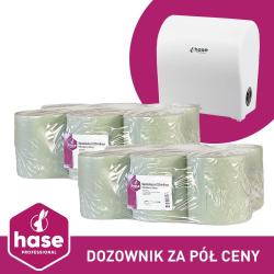 Hase autocut PAKIET ręcznik 1W, 250m zielony makulatura, 12 sztuk + dozownik