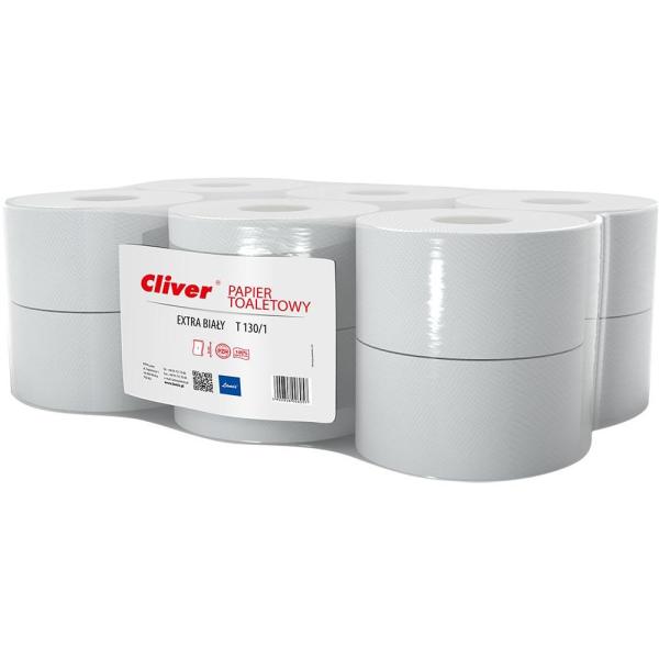 Cliver T130/1 papier toaletowy jednowarstwowy 130m 12 rolek Makulatura 