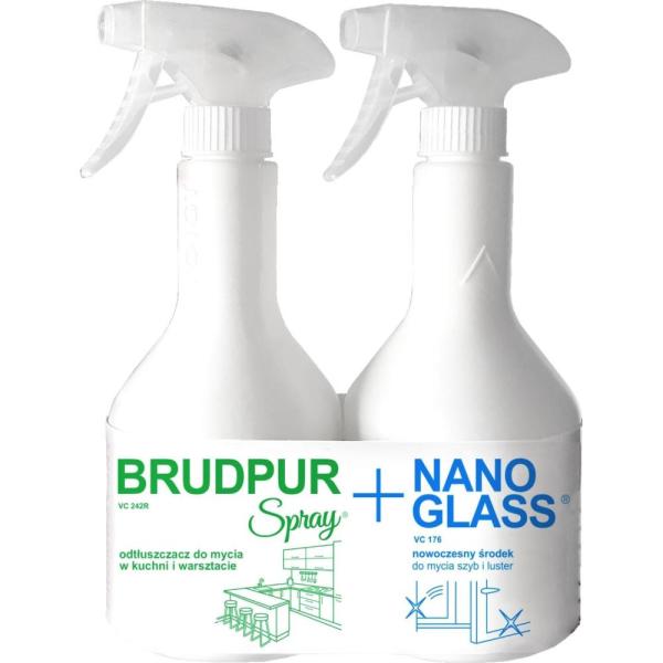 Voigt zestaw odtłuszczacz w sprayu Brudpur VC242R 0,6L + płyn do szyb Nano Glass VC176R 600ml
