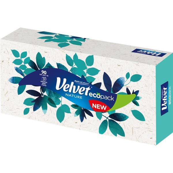Velvet chusteczki trzywarstwowe Nature 90 sztuk Kartonik
