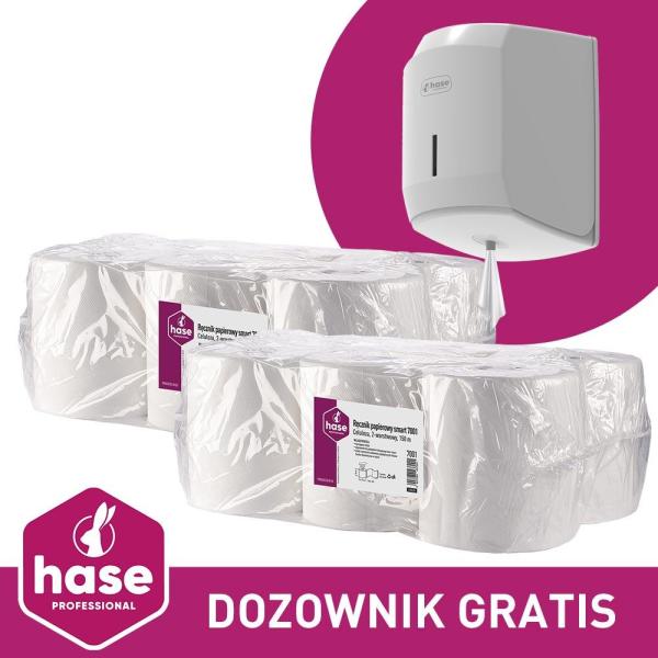 Hase PAKIET SMART ręcznik 2W, 150m Celuloza, 12 sztuk + dozownik GRATIS!