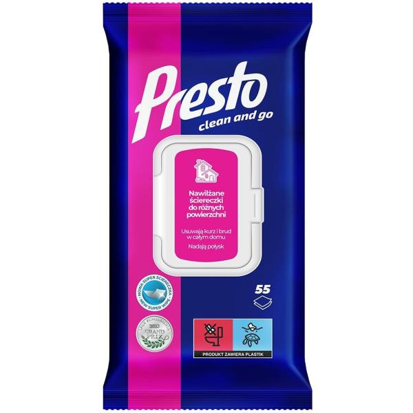 Presto Clean ściereczki nasączane do różnych powierzchni 55 sztuk